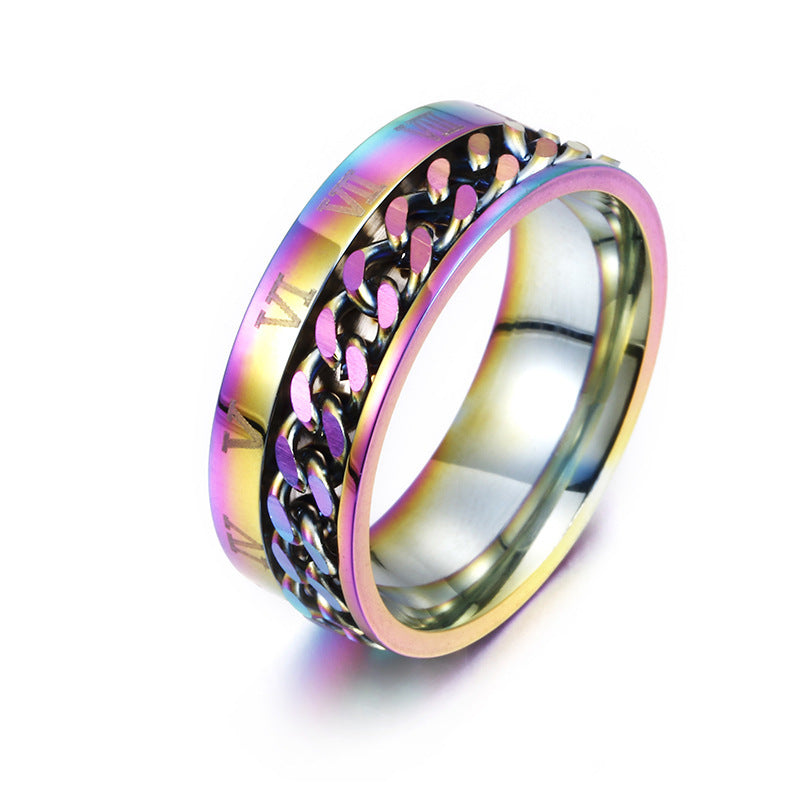 Roman Letter Chain Rings Men Digital Titanium Steel Ring - TIRBOPRIME