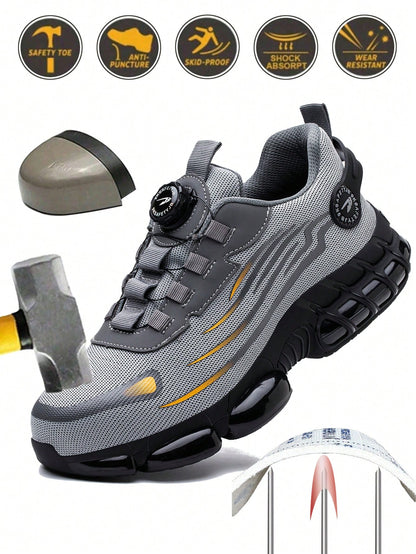 Men’s & Women’s Rotating Button Safety Shoes – Steel Toe, Anti-Puncture, Air Cushion Work Boots