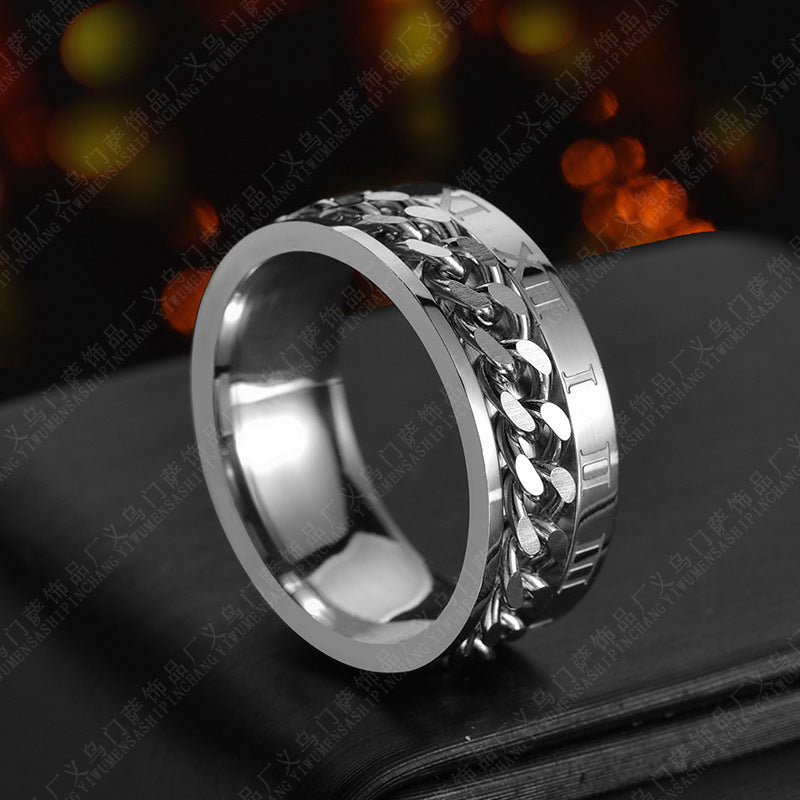 Roman Letter Chain Rings Men Digital Titanium Steel Ring - TIRBOPRIME