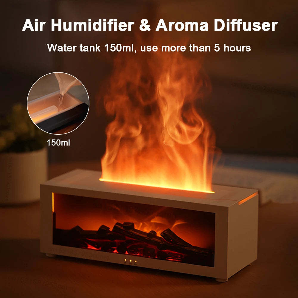 New Flame Aromatherapy Machine Colorful Essential Oil Diffuser Home Large Fog Volume Flame Humidifier 3D Flame Fireplace Machine - TIRBOPRIME