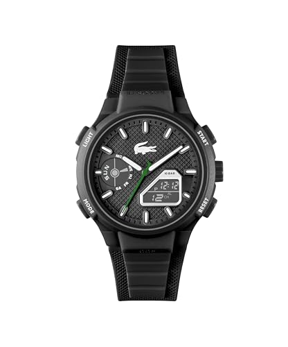 Lacoste LC33 Men's Analog and Digital Movement Watch, Silicone Strap, Water Resistant Up to 10ATM/100 Meters - Contemporary, Sporty - Premium Fashion Timepiece - Gift for Him - 45mm - TIRBOPRIME