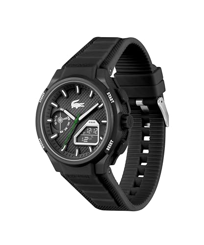 Lacoste LC33 Men's Analog and Digital Movement Watch, Silicone Strap, Water Resistant Up to 10ATM/100 Meters - Contemporary, Sporty - Premium Fashion Timepiece - Gift for Him - 45mm - TIRBOPRIME