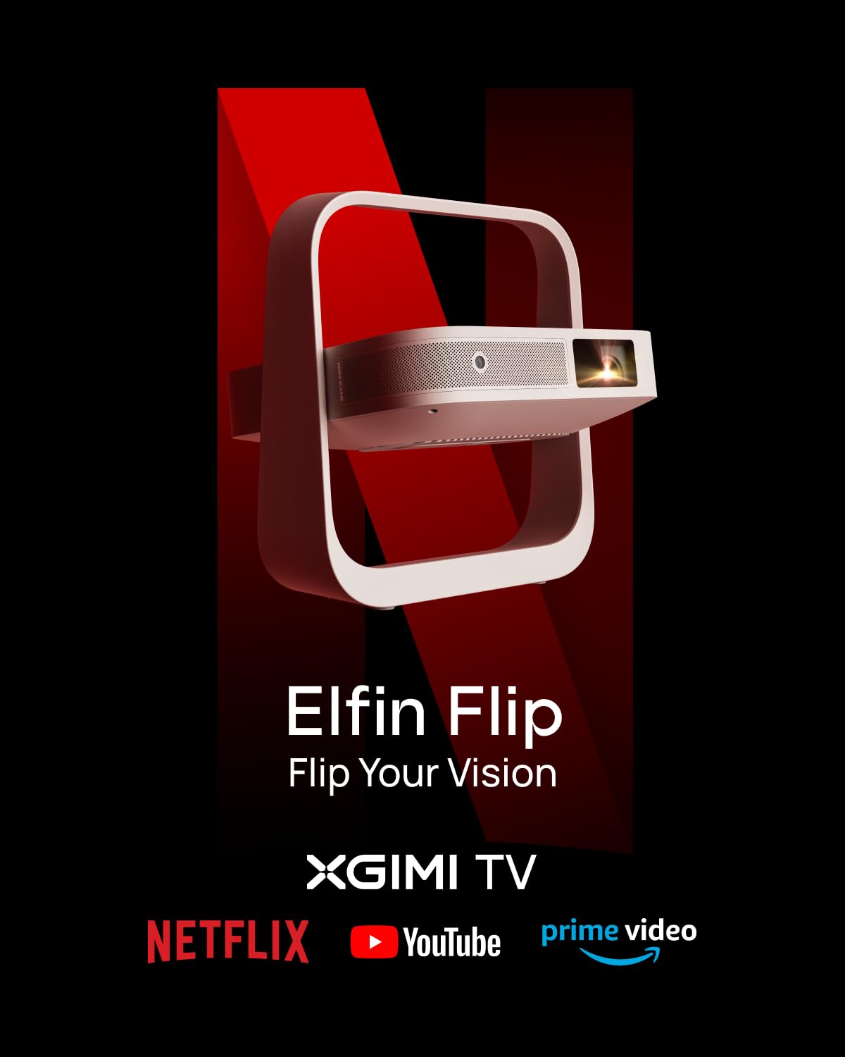 XGIMI Elfin Flip 2024 New Portable Projector, 1080P Resolution Outdoor Projector, Licensed Netflix, Build-in Adjustable Stand, Lightweight and Compact Design, 400 ISO Lumens, Screen Adaption - TIRBOPRIME