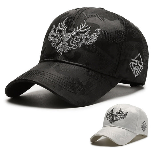 Deer Head Embroidery Men's Outdoor Couple Peaked Cap - TIRBOPRIME