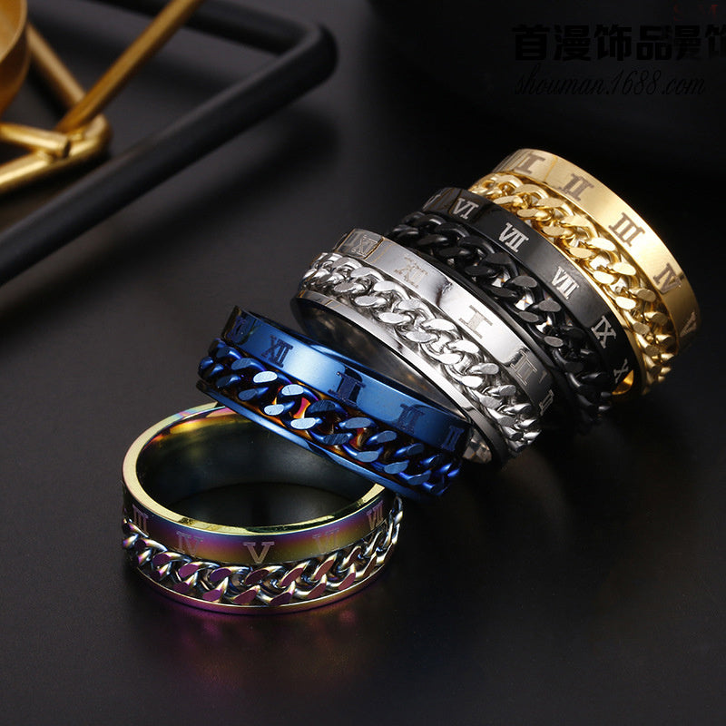 Roman Letter Chain Rings Men Digital Titanium Steel Ring - TIRBOPRIME