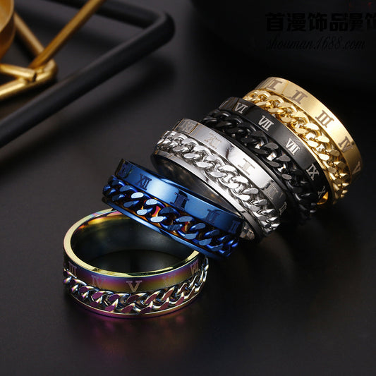 Roman Letter Chain Rings Men Digital Titanium Steel Ring - TIRBOPRIME