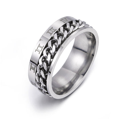 Roman Letter Chain Rings Men Digital Titanium Steel Ring - TIRBOPRIME